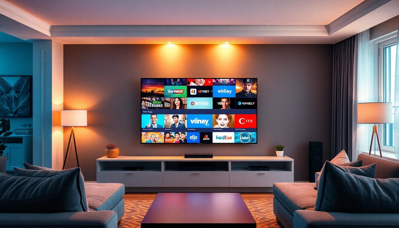 Engage with abonnement iptv in a vibrant living room setting featuring a sleek TV and diverse channels.