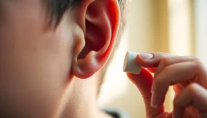 Inserting a comfortable ear plug in ear for noise reduction and better sleep.