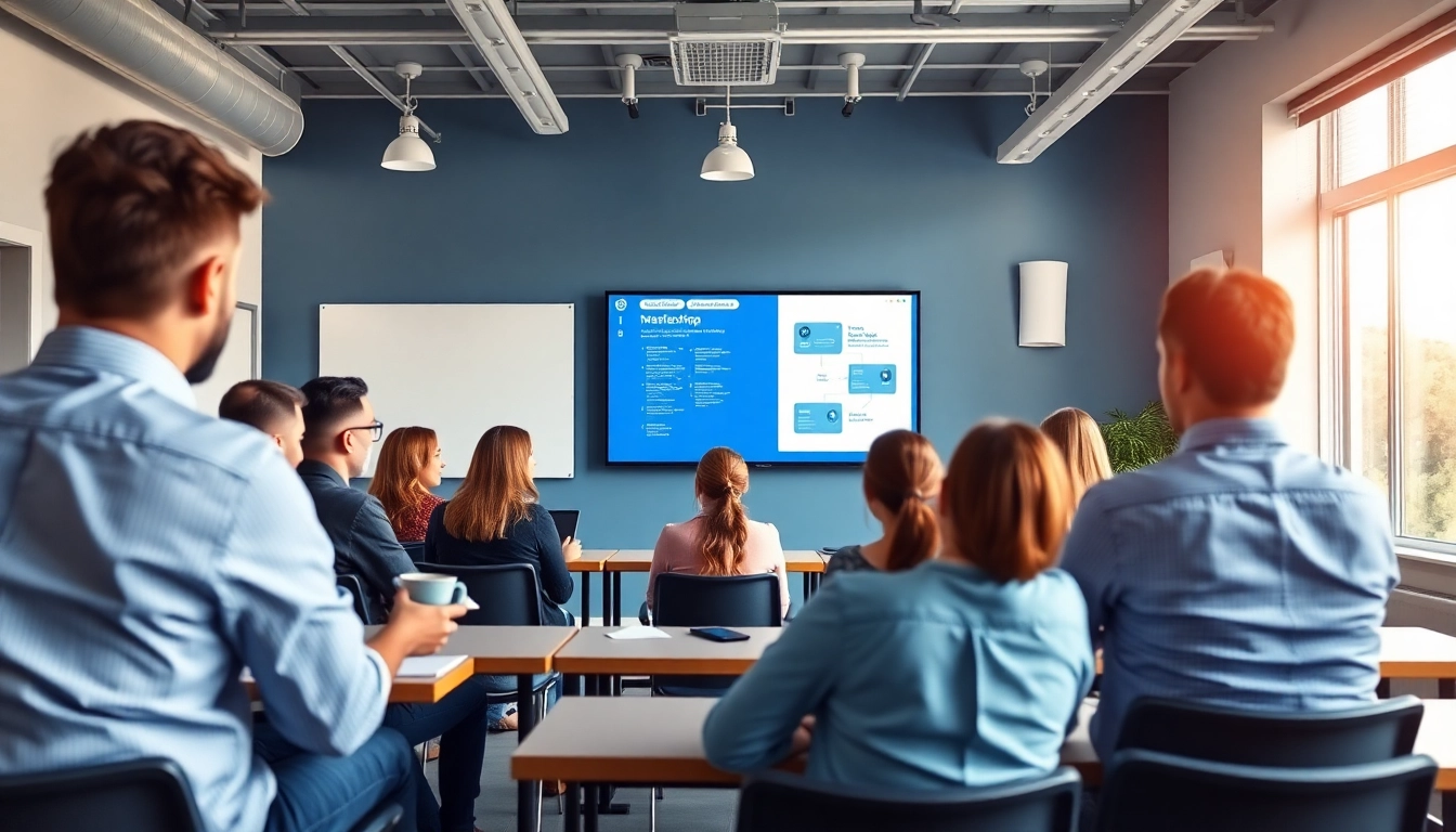 Engaged students learning at the Digital Marketing Institute Cyprus in a collaborative workshop environment.