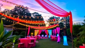 Transform your gathering into a unique event with colorful decorations and fairy lights.