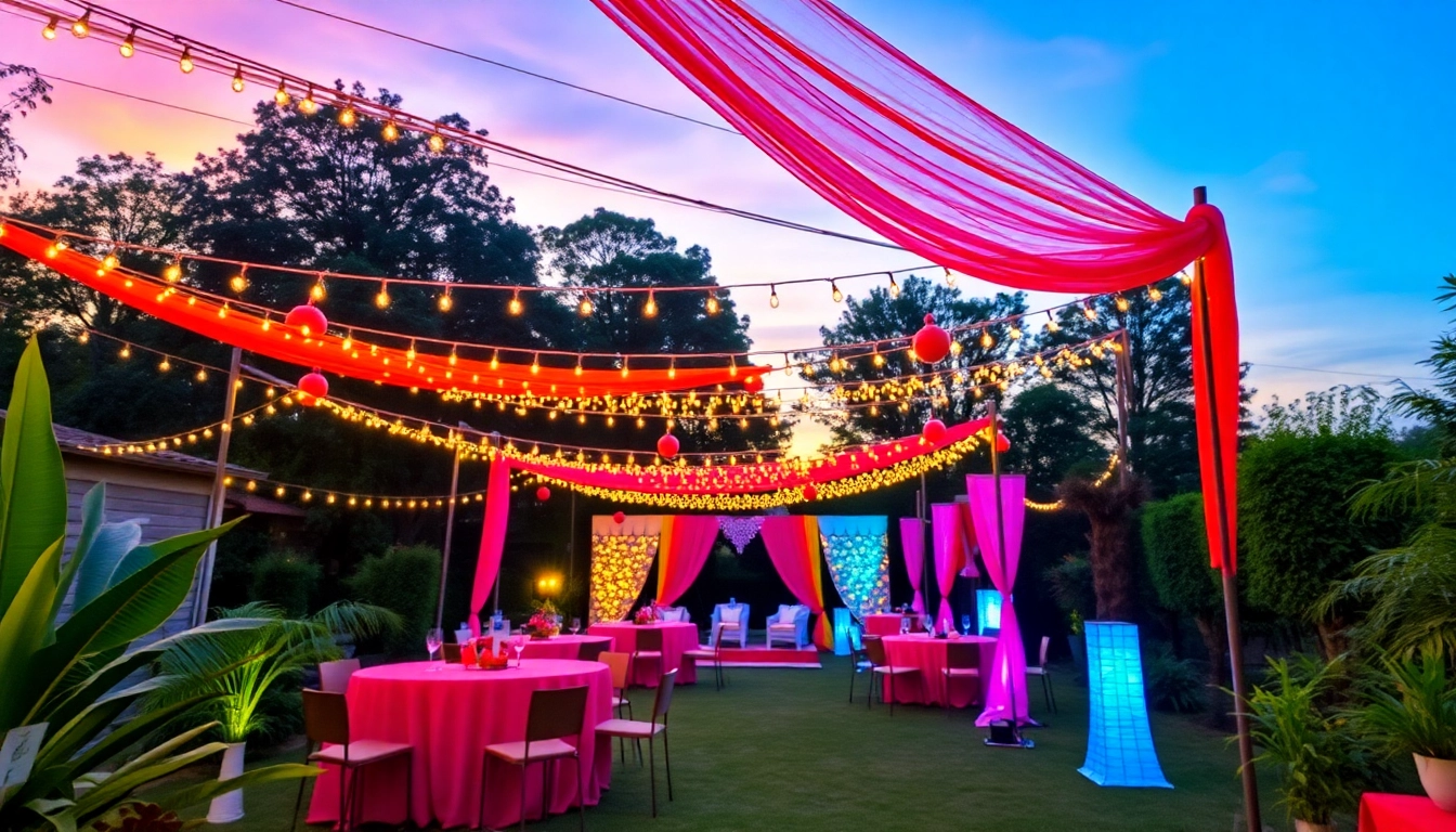 Transform your gathering into a unique event with colorful decorations and fairy lights.