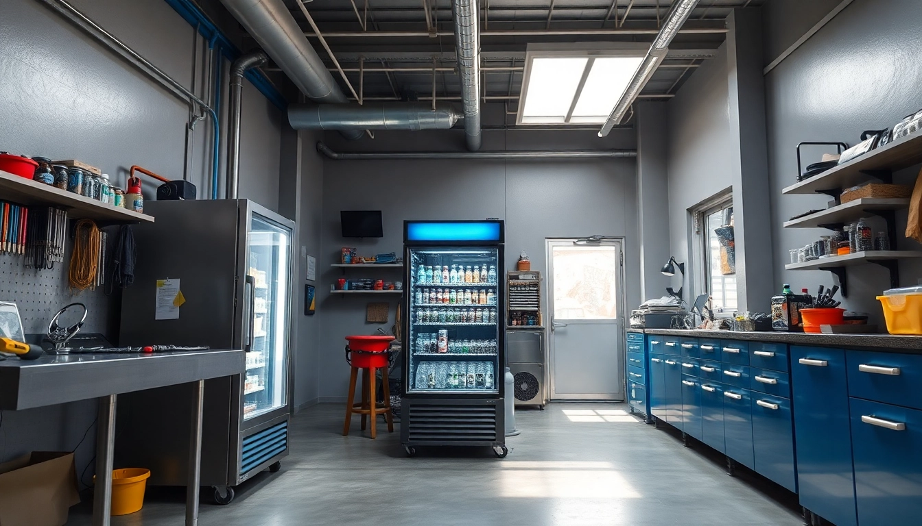 Diagnosing issues in a soda cooler repair setup with tools and equipment ready for action.