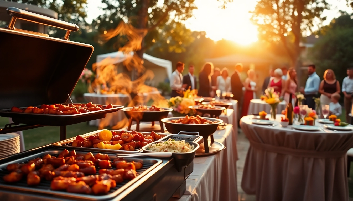 Hochzeit Grill Catering für Berlin with a stunning BBQ setup creating a festive atmosphere for outdoor celebrations.