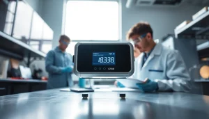 Ozone detector in a laboratory, showing digital readouts and sensors for monitoring air quality.