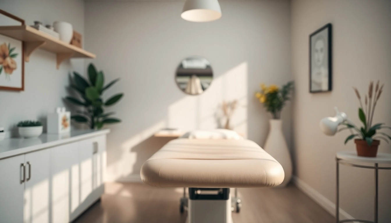 Behandlung in einer angenehm dekorierten Klinik für ästhetische Medizin, die Entspannung ausstrahlt.