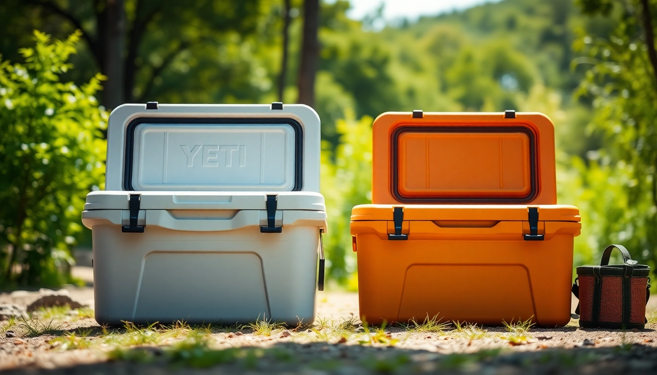 Compare what cooler is comparable to Yeti in a vibrant outdoor scene showcasing alternatives.