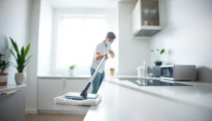 Expert bond cleaning Brisbane service showcasing a cleaner scrubbing kitchen to achieve immaculate results.