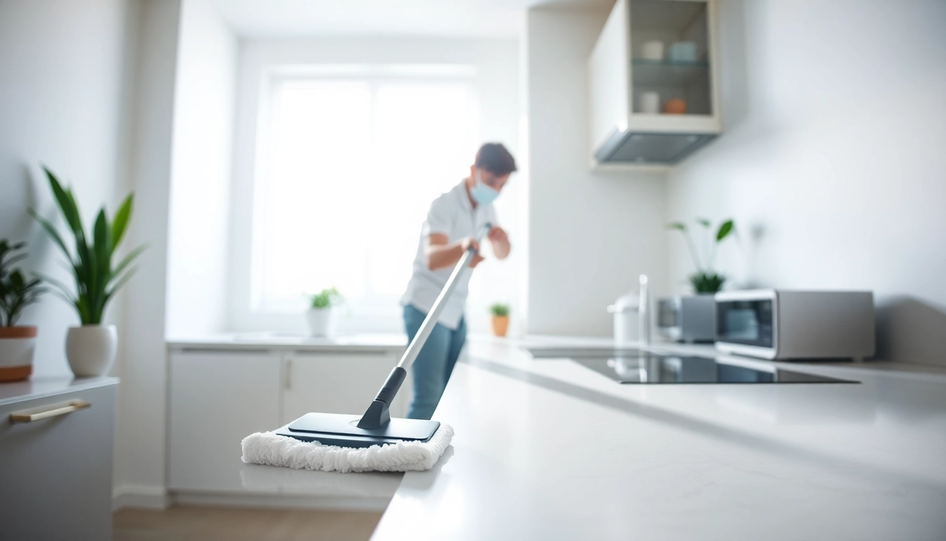 Expert bond cleaning Brisbane service showcasing a cleaner scrubbing kitchen to achieve immaculate results.
