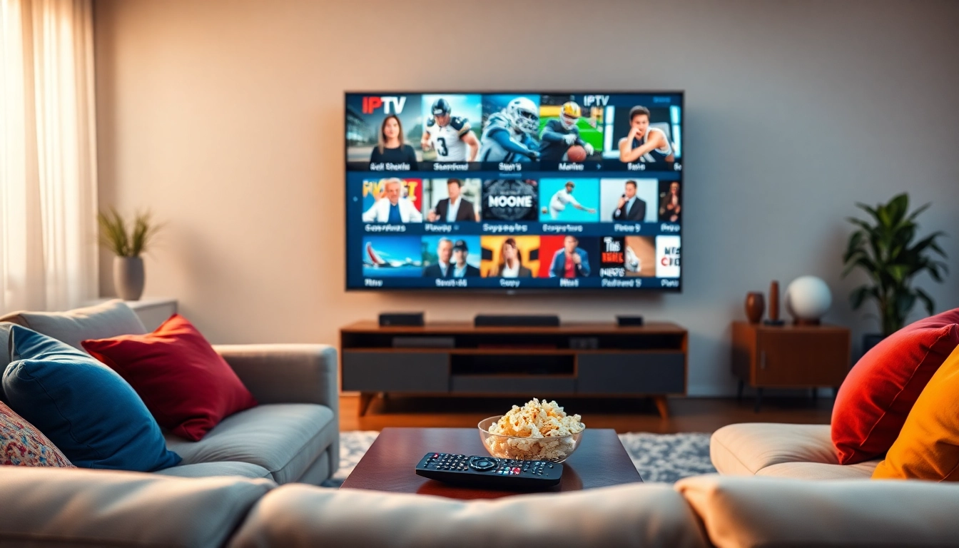 Experience IPTV Subscription USA with a cozy living room setup showcasing diverse channels.