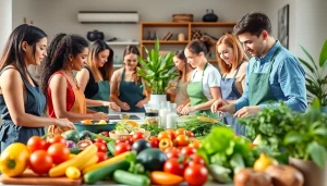 Learn holistic nutrition certification through hands-on training with diverse students in a vibrant cooking class.