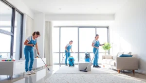 Efficient bond cleaning Brisbane services showcasing professional cleaners in action and a pristine environment.