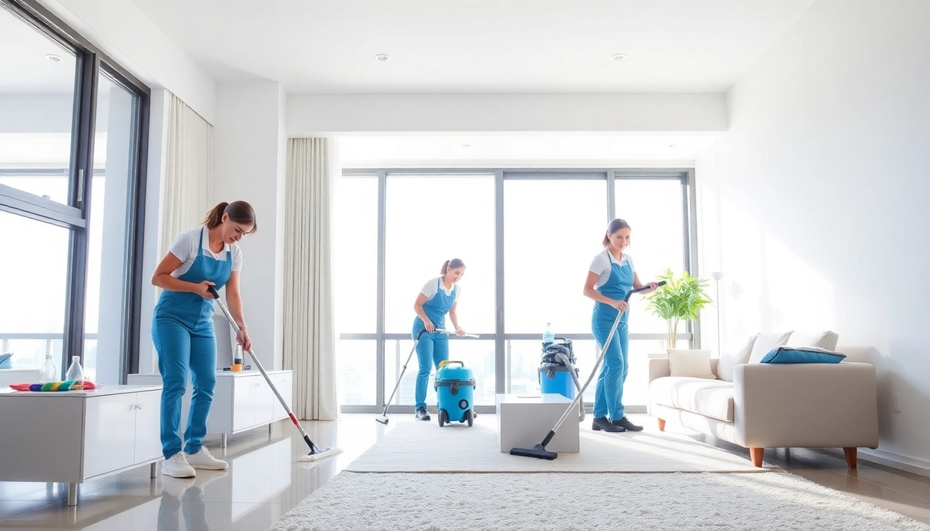 Efficient bond cleaning Brisbane services showcasing professional cleaners in action and a pristine environment.
