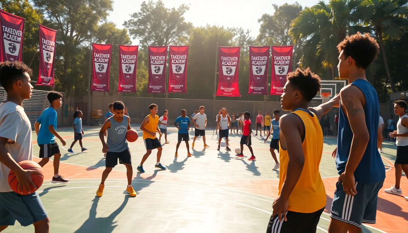 Young athletes training at Takeover Basketball Academy, showcasing teamwork and energy on the court.