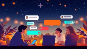 Engage in شات السعودية with a lively chat interface featuring users connecting in a cozy setting.