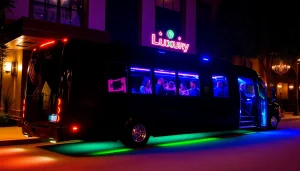 Experience the luxury of an Atlanta party bus with plush interiors and vibrant lighting.