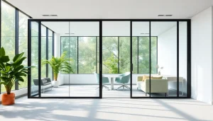 Showcasing movable glass partitions enhancing a modern office environment with natural light.