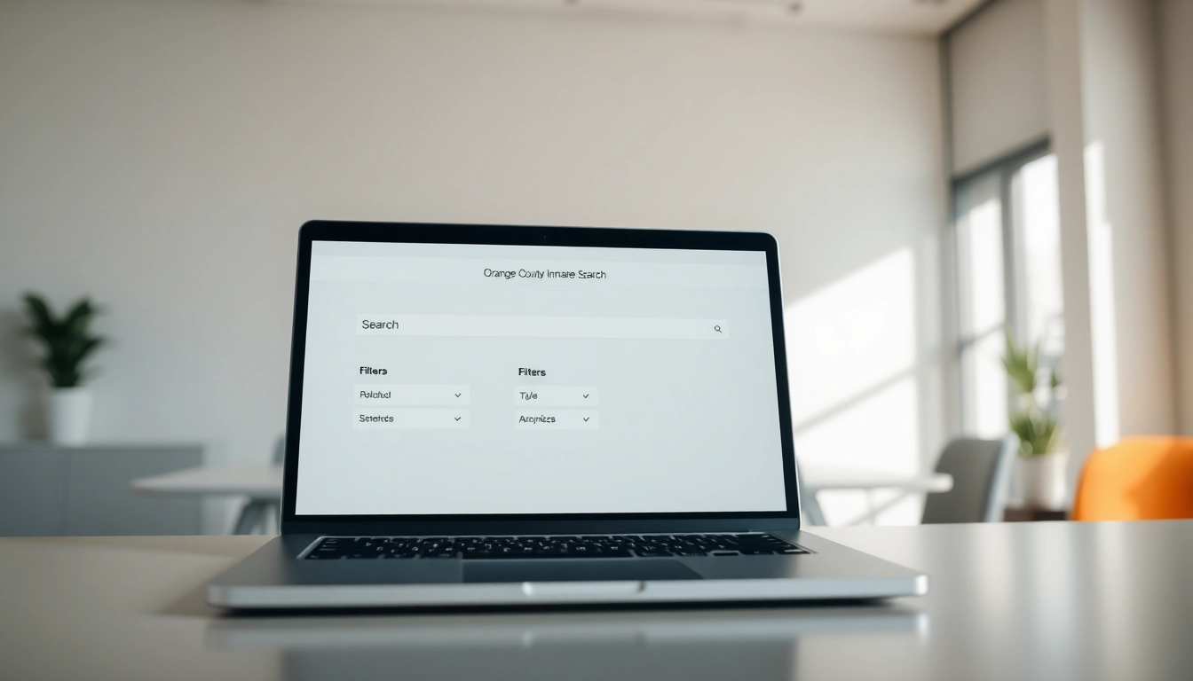 Search interface showcasing the orange county jail inmate search on a modern laptop in a professional setting.