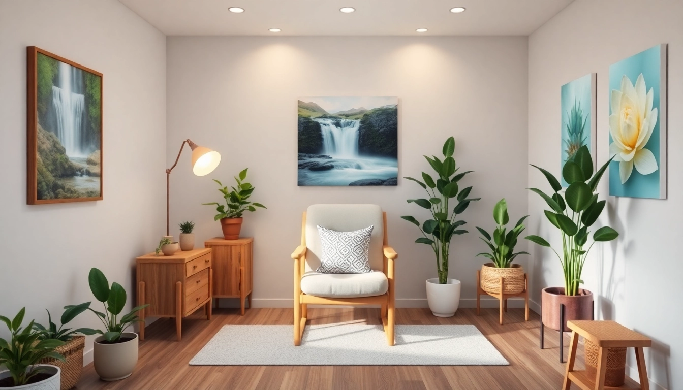 Healing trauma in a peaceful therapy setting with calming decor and soothing colors.