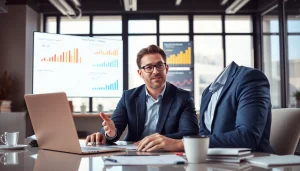 Analyze Russell Brunson funnel secrets through a professional workspace with charts and strategies.