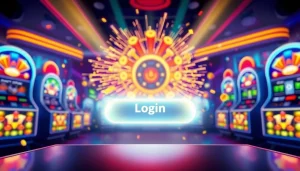 Login batman138 button surrounded by vibrant online gaming elements in a lively casino atmosphere.