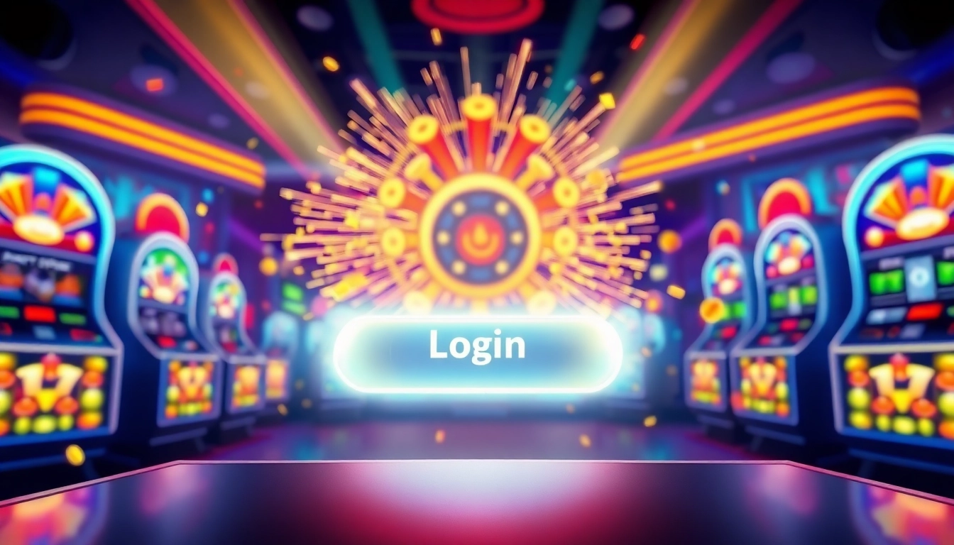 Login batman138 button surrounded by vibrant online gaming elements in a lively casino atmosphere.