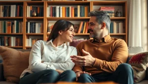 Couple demonstrating effective communication in relationships through a heartfelt conversation in a cozy environment.