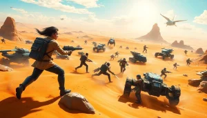 Dune 2 download showcases an action-packed battle scene with futuristic units in a vibrant desert.