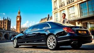 Experience the elegance of our luxury chauffeur service london with a sleek black sedan in view.