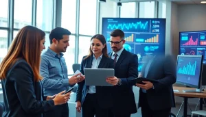 Engage with digital transformation consulting team analyzing data in a modern office setting.
