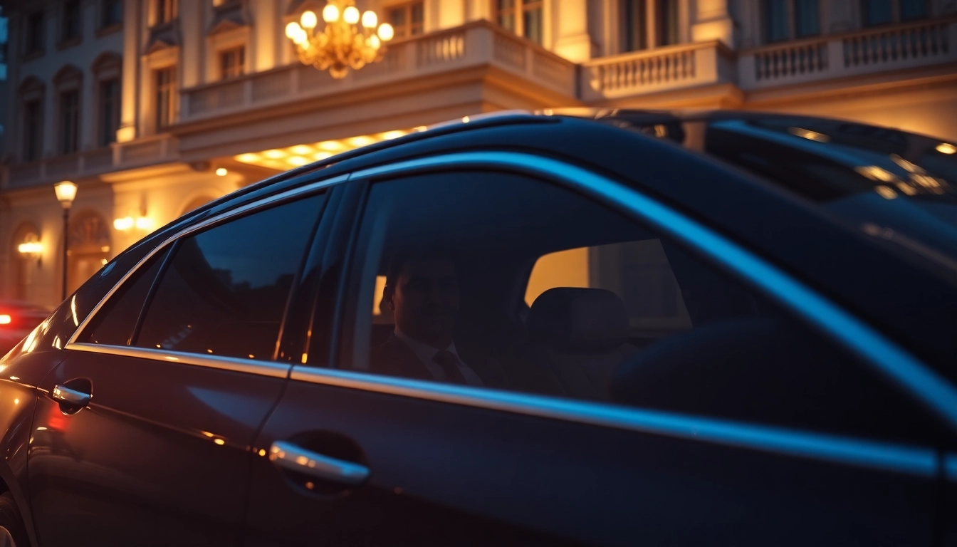 Experience excellence with a vip chauffeur service in a luxury vehicle outside a grand hotel.