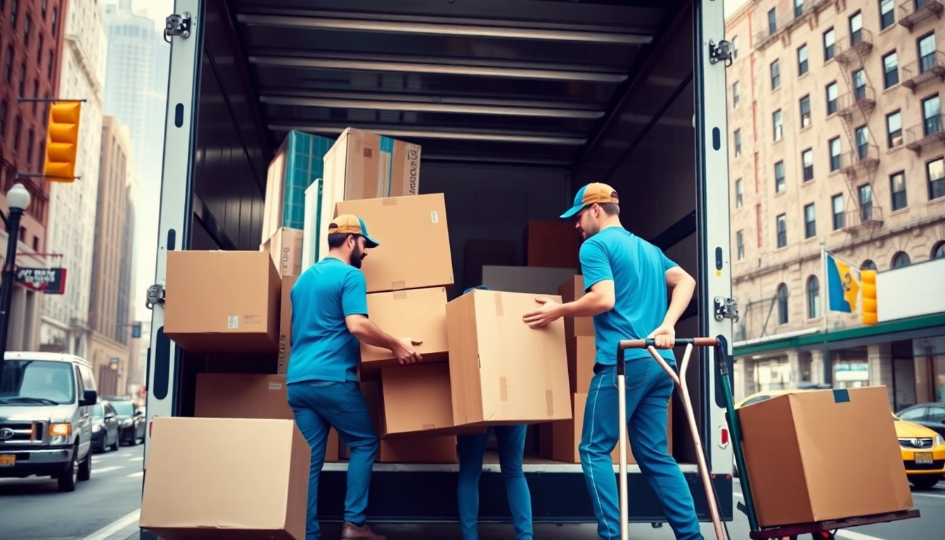 Manhattan movers loading furniture into a truck, showcasing professionalism in an urban NYC setting.