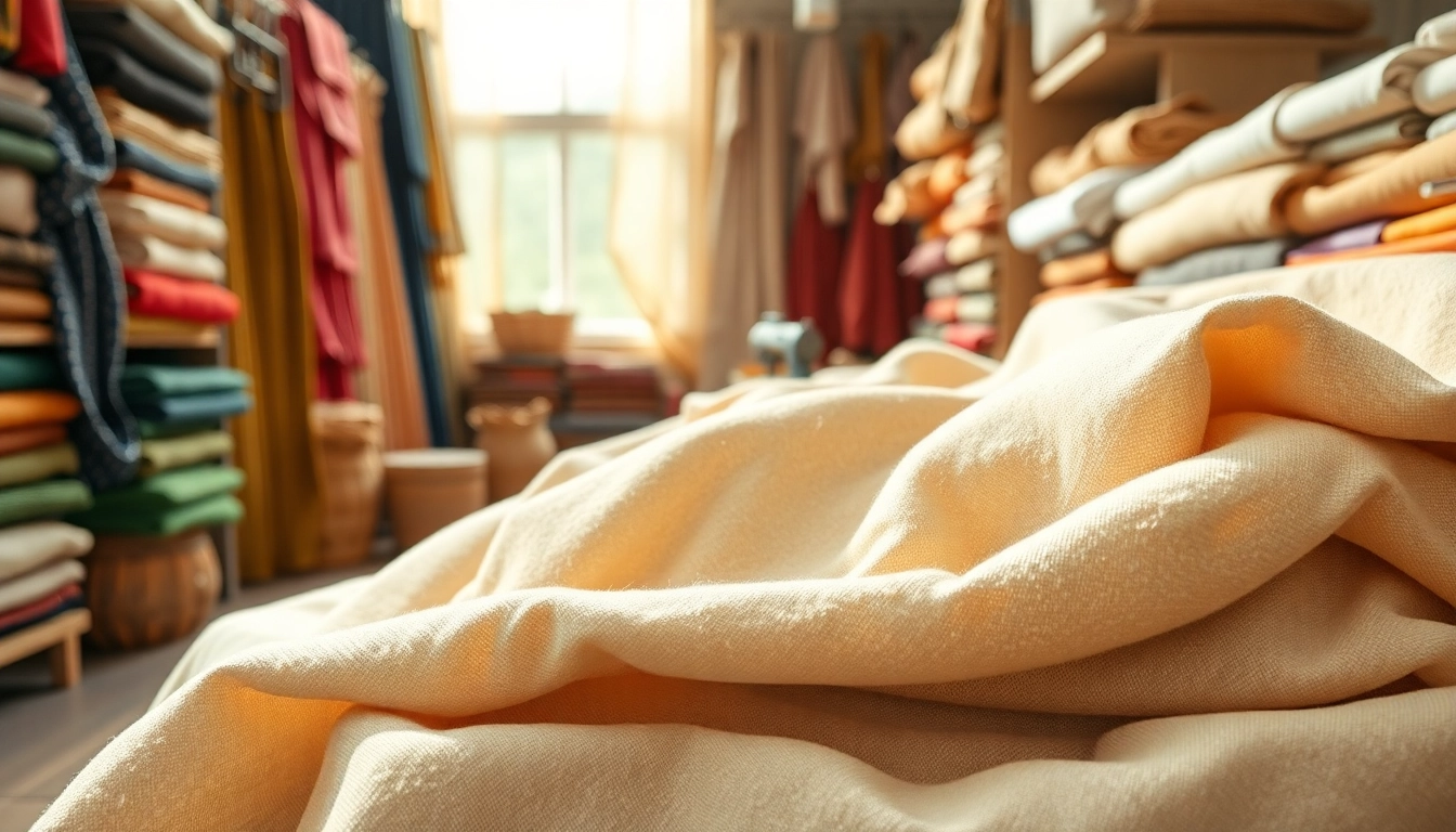 Ongebleekt katoen in een professionele textielwinkel, benadrukt met organische stoffen en meetgereedschappen.