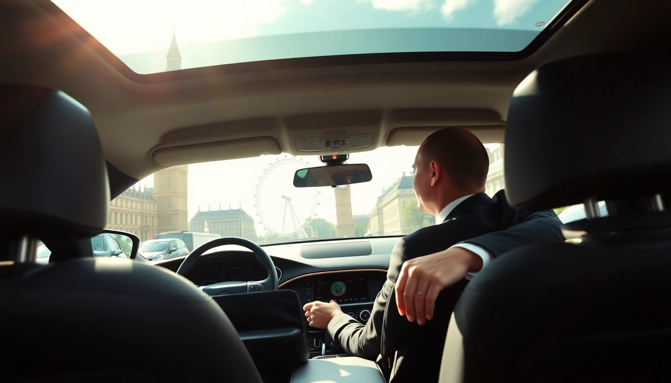 Experience luxury with a professional driver in a black car during a london chauffeur service ride.