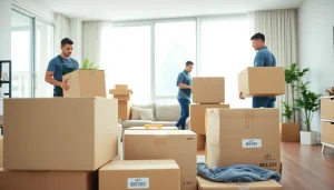 Experience the premier Toronto best moving company with skilled movers packing a modern apartment.