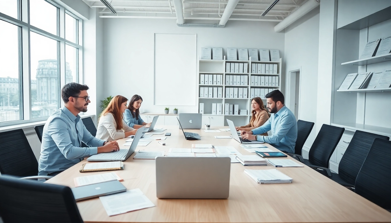 Showcase of QSM document clearing services in a professional office environment with team collaboration.